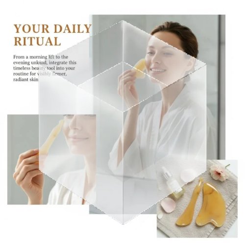 Set Gua Sha de cuerno de buey natural — bordes lisos, efecto lifting para rostro y cuerpo, cuidado facial en casa