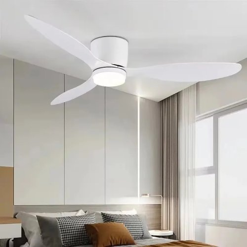 Ventilador de Teto 42/52 Polegadas com Luz LED, 3 Temperaturas de Cor, 6 Velocidades, Motor DC, Controlo Remoto, Perfil Baixo Decorativo