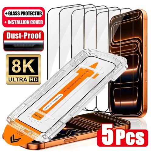 Protège-écran HD sans poussière, installation facile pour iPhone 18 Pro Max/17 Pro Max/16 Pro/15/14/13/12/11/XR/X Air, verre trempé