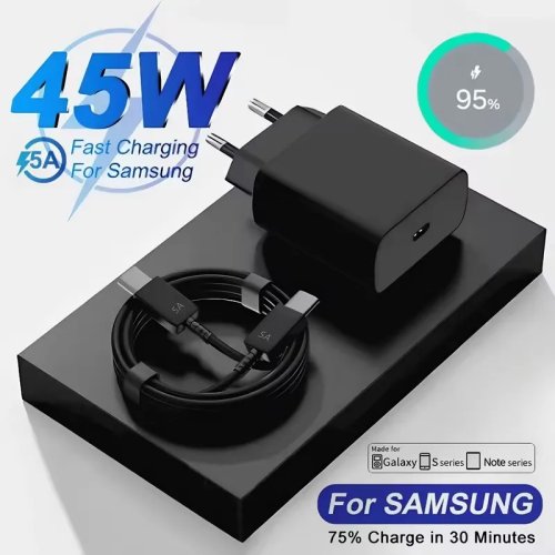 45W (5A) USB-C PD snellader met Type-C-kabel voor Samsung S21–S25, Note20 Ultra, A06/A16/A35/A53/A54/A55