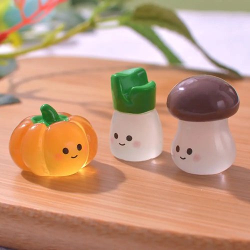 Bộ tượng rau mini phát sáng dễ thương — Mô phỏng chân thực: bí ngô, nấm, bông cải, cà chua