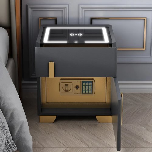 Mesa de noche inteligente con carga inalámbrica y lámpara - Nochero moderno de lujo