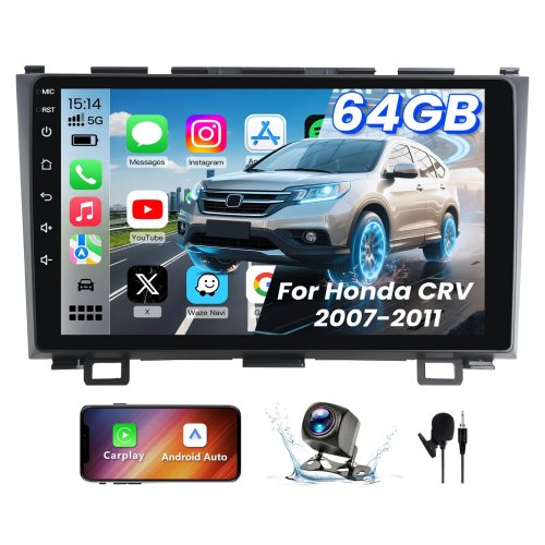 Android Autoradio für Honda CRV 2007-2011, 9 Zoll Touchscreen, Wireless Carplay/Android Auto, GPS Navigation, Bluetooth, USB, Rückfahrkamera