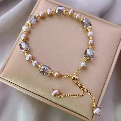 Gelang retro gaya Prancis warna ungu, buatan tangan, gelang persahabatan elegan, hadiah mewah
