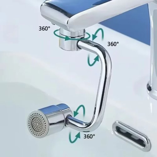 RVS kraanverlengstuk 1080° draaibaar — universeel voor wastafel, spatwaterdicht, 2 sproeistanden, inclusief adapter