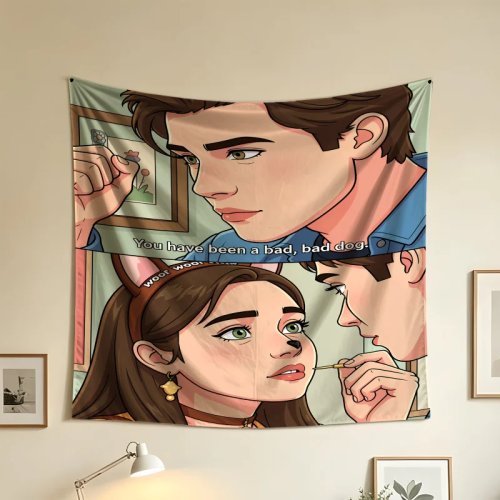 Euphoria Season 3 "Woof Woof Bad Bad Dog" wall tapestry — Nate & Cassie bedroom decor/backdrop