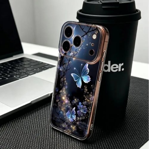 Zacht telefoonhoesje met lichtgevende vlinderprint in blauw voor iPhone 17 Pro Max XS Max 14 Plus 17e 12 Mini 16 13 Pro 15 XR Air 11