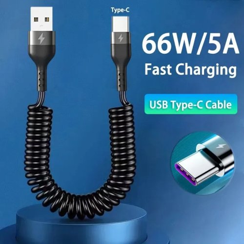 USB Type C 66W Auto-Schnellladekabel, 5A Teleskopkabel für iPhone 15 Samsung Huawei Xiaomi Redmi OnePlus
