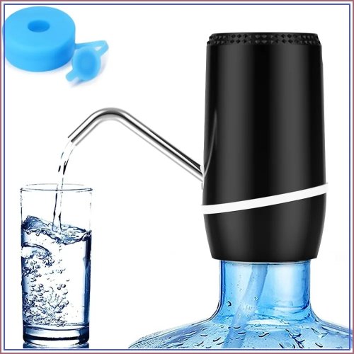 Pompa acqua ricaricabile portatile per bottiglioni/damigiane 2–5 galloni, erogatore automatico con tappo in silicone (nero)