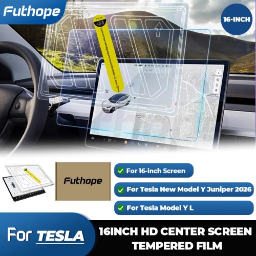 Miếng dán màn hình kính cường lực 16 inch Futhope cho Tesla Model Y 2026 Juniper HD Phim màn hình trung tâm kèm dụng cụ lắp đặt