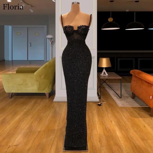 Vestido de Cocktail Mermaid com Lantejoulas Preto - Longo Vestido de Festa Sexy para Mulher