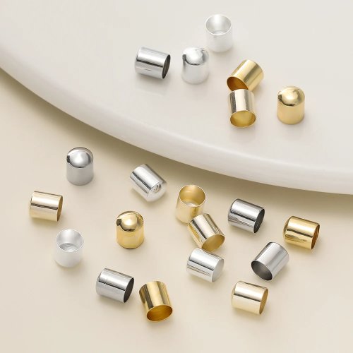 Pack 20 tampas para borlas folheadas a ouro 14/18K para cordão de couro – terminais/crimp para confeção de pulseiras DIY