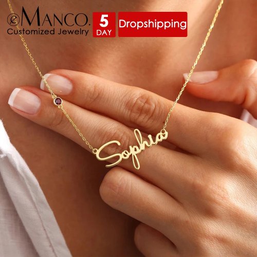 Kalung Nama Custom Stainless Steel dengan Batu Kelahiran — Choker Huruf