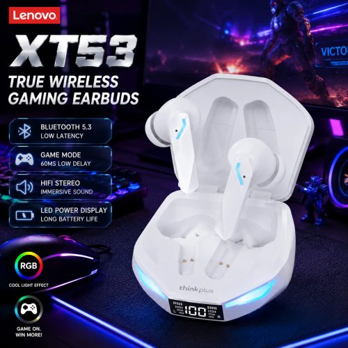 Auriculares Inalámbricos Lenovo XT53 Bluetooth 5.3, Gaming Baja Latencia, Modo Dual, Deportivos Intrauditivos con Micrófono