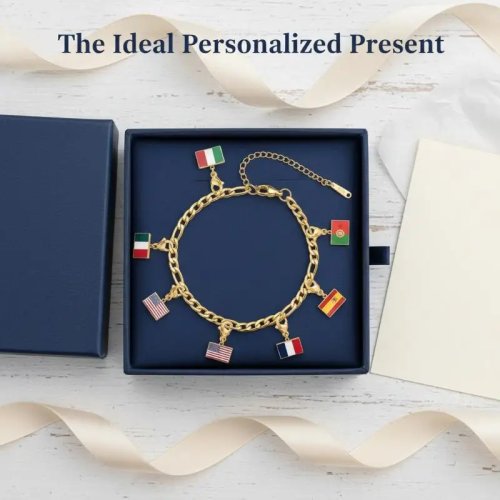 Pulsera personalizable DIY con charms de banderas de países pequeños — regalo para hombre y mujer