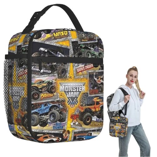 กระเป๋าเก็บความร้อนลาย Monster Jam สำหรับใส่ข้าว กล่องอาหารเก็บอุณหภูมิสําหรับผู้หญิงและเด็ก