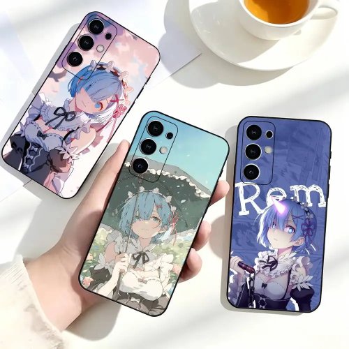 Case HP Anime Re:Zero Rem Lucu untuk Samsung S25 S24 S21 S22 S23 S30 Ultra S20 Plus FE Lite Note 10 Hitam