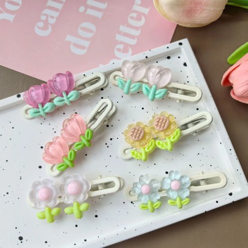 Pinzas de cabello con flores para niñas — clip lateral tipo pato (duckbill) lindo, pasadores para niños estilo verano