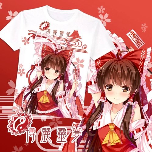 T-shirt cosplay Touhou Project Reimu Hakurei com estampado 3D – top Harajuku Y2K manga curta (mulher)