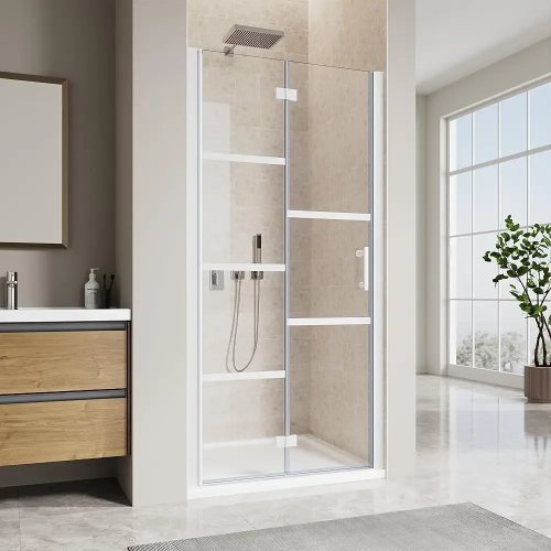 Puerta plegable para regadera 32" x 72" (81 x 183 cm), vidrio templado SGCC 6 mm claro, recubrimiento fácil de limpiar y antiempañante