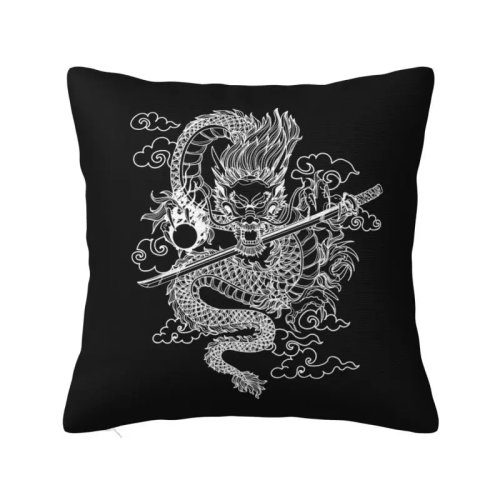 Copripouf/Copricuscino Drago Cinese Bianco 60x60 cm in poliestere - fodera quadrata per cuscino, decorazione auto/casa