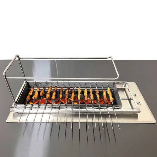 自動回転炭火グリル ロープ昇降式 - ステンレス鋼 電動回転串焼き器 レストラン・バーベキュー用