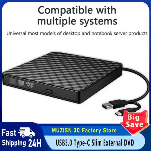 Masterizzatore DVD esterno 7 in 1, Unità ottica USB 3.0 e Type-C, Lettore masterizzatore CD/DVD, portatile per laptop, desktop, notebook
