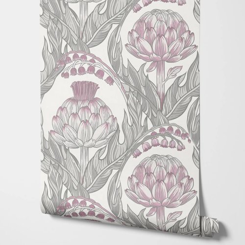 Vintage cream & green floral wallpaper — delicate hand-drawn flower pattern