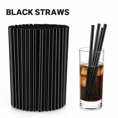 Ống hút nhựa đen thẳng, 50 cái, dùng một lần, cứng cho cà phê, nước ngọt và cocktail (quán/café)
