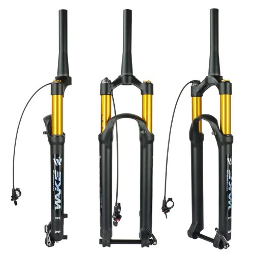 Horquilla delantera WAKE 120 mm (aire) para MTB — tubo cónico, ajuste de rebote, bloqueo manual/remoto, para 26/27.5/29\", aleación de magnesio