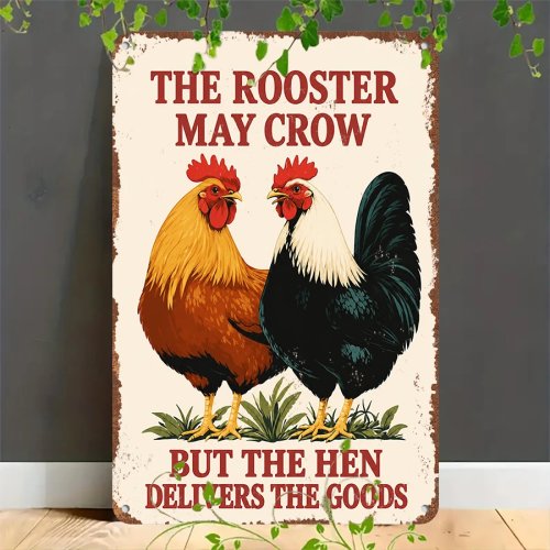 Letrero metálico retro 2D – Placa vintage con gallo y gallina de granja, decoración de pared para casa, cochera, cafetería, bar y jardín