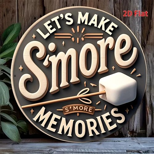 Cartel decorativo redondo vintage con texto 'Creating More Memories' – 'Fun Marshmallow'