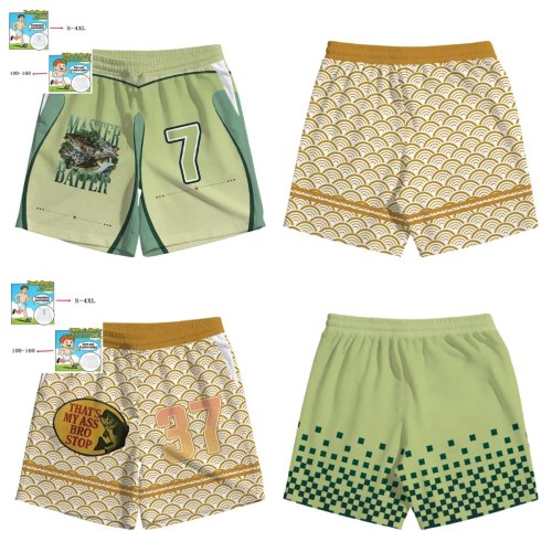 Retro Amerikaanse visshort met 7-kleurige colorblock, losse sportieve shorts voor kinderen en volwassenen, familiegroottes en plus size