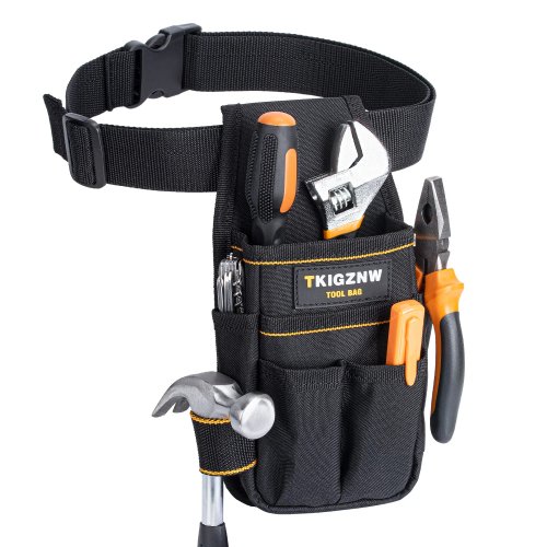 Bolsa de herramientas para electricista TKIGZNW — 6 bolsillos, 9 lazos para desarmadores, resistente con cinturón ajustable