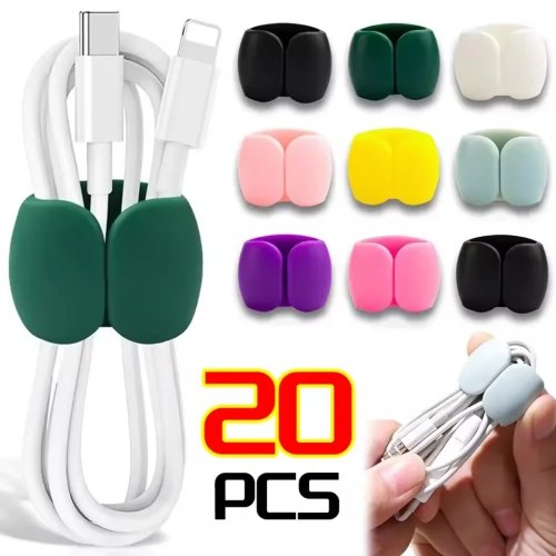 Zestaw 5/10/20 szt. klipsów do kabli – Uniwersalne uchwyty na kabel USB, słuchawki i ładowarkę