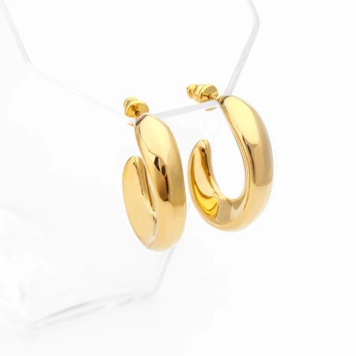 Orecchini a bottone geometrici lucidi per donna, placcati oro PVD 18K, gioielli alla moda per l'uso quotidiano e come regalo