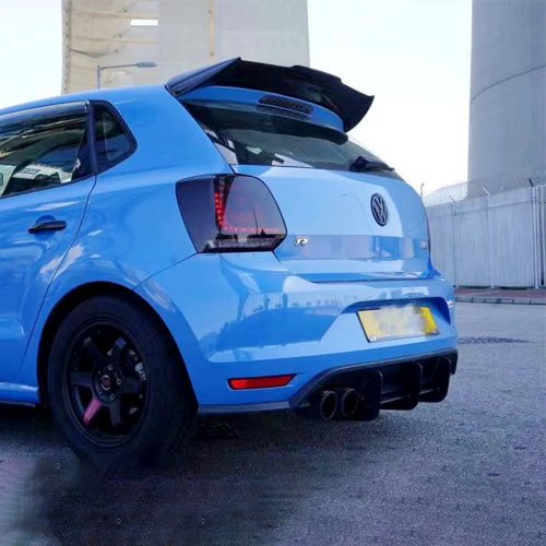VW Polo GTI（2015-2016）用 リアバンパーリップ＋トランクスポイラー／リアディフューザープロテクター（ABS・黒）