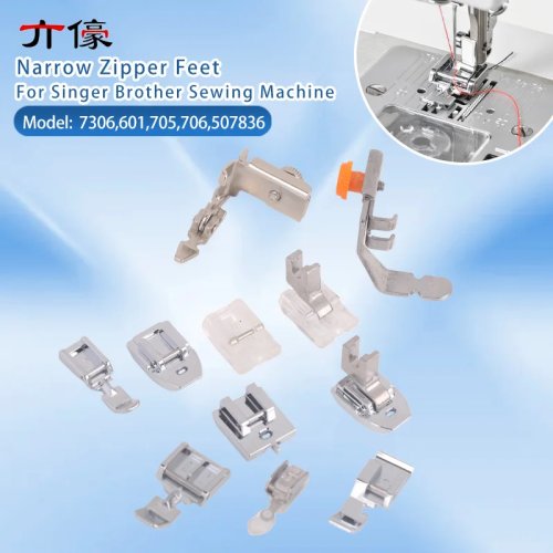 Snap-on Narrow Invisible Zipper Presser Foot for Singer/Brother Low-Shank Household Sewing Machines