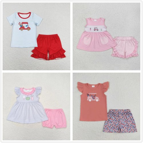 Conjunto de Camisa Bordada com Folhos e Calções para Bebé Menina Verão