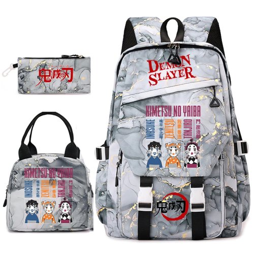 Demon Slayer Anime Schulrucksack Set 3-teilig Mädchen Rucksack mit Brotdose und Federmäppchen