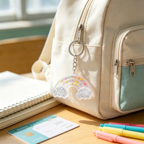 Брелок Kawaii Shaker «Облако» Радуга – Прозрачный акрил с разноцветным блёстками в виде звёзд, подвеска для рюкзака и ключей