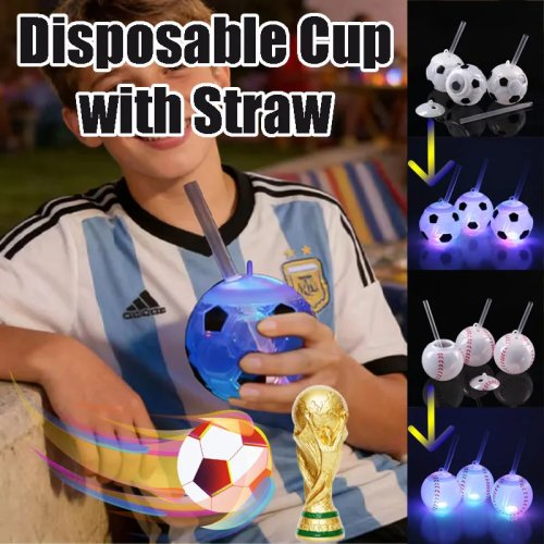 Copo reutilizável 500 ml com motivo futebol/basebol, com tampa e palhinha – para festas/aniversários/praia