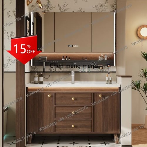 E153 Mobile bagno sospeso con lavabo e armadietto — Set moderno salvaspazio per bagno, hotel e villa