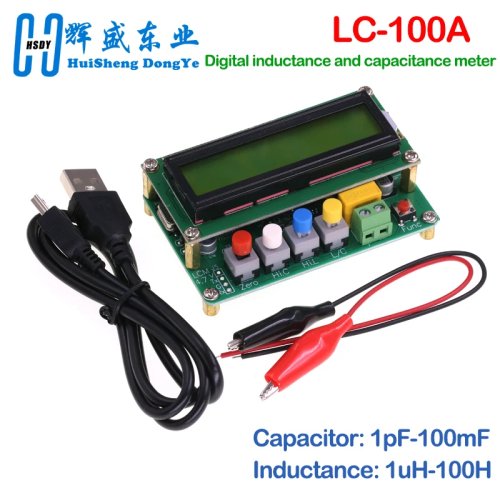 LC100A LC‑Meter digital mit LCD – Kapazitäts‑/Induktivitäts‑Tester 1pF–100mF, 1µH–100H inkl. Testklemme