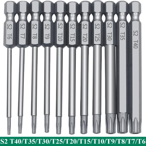 11-Piece Torx Security Bit Set, S2 Steel Magnetic Security Screwdriver Set, 50/100mm Star Screwdriver Set for Shark Vacuum, T6-T40