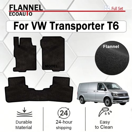 ECOAUTO Velour Front Floor Mats for VW Transporter T6 (2015–2019), 2-row 5-seat — Black