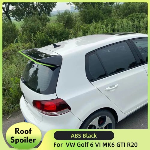 VW Golf 6 (MK6) GTI R20 2010-2013用 カーボン調 リア ルーフスポイラー リップ ABS 光沢ブラック