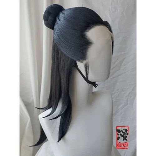 Wig cosplay panjang hitam bergelombang ala Suguru Geto — wig tertata untuk kostum Comic‑Con & Halloween