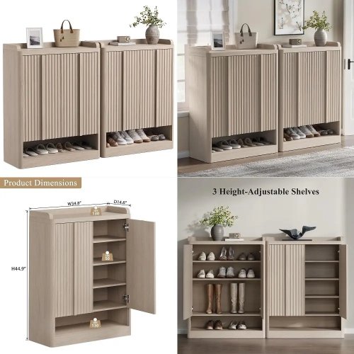 Mueble recibidor ancho con banco y zapatero — 198 cm, perchero con 6 ganchos y compartimentos tipo cubo
