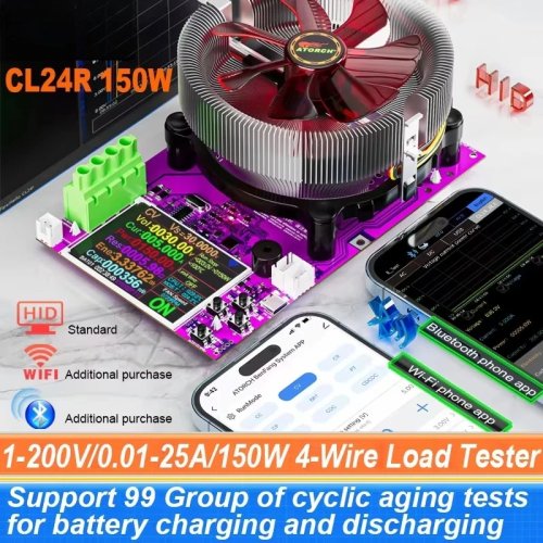 Тестер ёмкости аккумулятора CL24R 150W, 4 провода, Wi‑Fi, 2,4" TFT — электронная нагрузка для разряда AAA 1,2V, USB